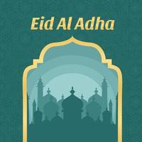 disegno della cartolina d'auguri di eid al adha con l'illustrazione della moschea vettore