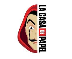 la casa de papel titolo con maschera dali vestiti design rosso grafica netflix film astratto illustrazione vettoriale rapina di denaro su sfondo bianco