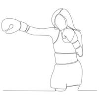 disegno a linea continua dell'illustrazione vettoriale dell'atleta di boxe femminile