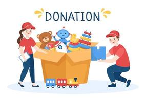 cartone donazione scatola contenente giocattoli per figli, sociale cura, il volontariato e beneficenza nel mano disegnato cartone animato piatto illustrazione vettore