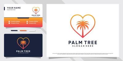 palma albero icona logo design con cuore forma elemento e attività commerciale carta modello vettore