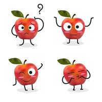 set di caratteri del fumetto della mela compreso la mela confusa vettore