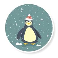 pinguino sotto il neve. il giro etichetta. carino inverno illustrazione. vettore