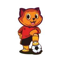 cartone animato illustrazione design carino gatto passo su il palla come un' calcio giocatore vettore