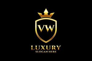iniziale vw elegante lusso monogramma logo o distintivo modello con pergamene e reale corona - Perfetto per lussuoso il branding progetti vettore