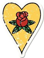 afflitto etichetta tatuaggio nel tradizionale stile di un' cuore e fiori vettore