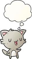 cartone animato gatto felice e bolla di pensiero in stile sfumato liscio vettore