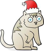 a mano libera disegnato cartone animato gatto indossare Natale cappello vettore