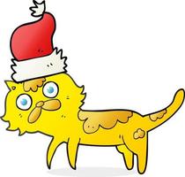 a mano libera disegnato cartone animato gatto indossare Natale cappello vettore