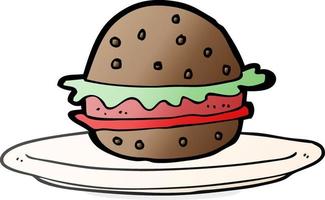 a mano libera disegnato cartone animato hamburger su piatto vettore