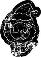icona in difficoltà del fumetto di un leone che indossa il cappello di Babbo Natale vettore