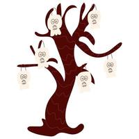 icona di un' carino mano disegnato scarabocchio Halloween albero con cranio.single design grafico elemento. vettore