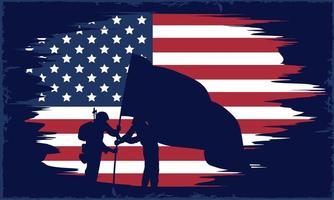 soldato silhouette nel Stati Uniti d'America bandiera vettore