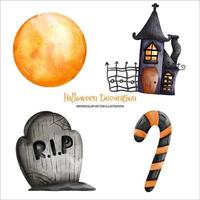 contento Halloween. Halloween decorazioni. Halloween acquerello pittura illustrazione. frequentato Casa Halloween concetto vettore