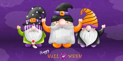 Halloween gnomo, acquerello illustrazione. tre gnomo - nano su Halloween Abiti vettore