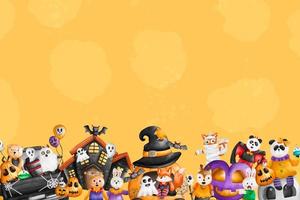 Halloween sfondo. animali domestici nel Halloween costumi e decorazione con giallo sfondo vettore