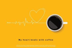 caffè nero in tazza bianca su sfondo giallo. design per il concetto di volantino pubblicitario poster. illustrazione vettoriale