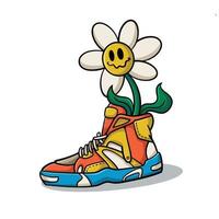 scarpe da ginnastica fiore abbigliamento di strada cartone animato vettore