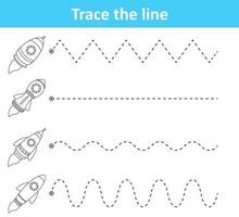 tracciare linea foglio di lavoro per prescolastico bambini con razzi vettore