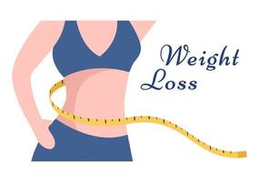 peso perdita modello mano disegnato cartone animato piatto illustrazione di persone sovrappeso fare esercizio, formazione e pianificazione dieta per un' sottile corpo vettore
