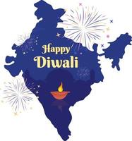 contento Diwali 2d vettore isolato illustrazione. Festival piatto India carta geografica silhouette su cartone animato sfondo. colorato modificabile scena per mobile, sito web, presentazione