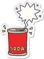 cartone animato lattina di soda e fumetto adesivo vettore