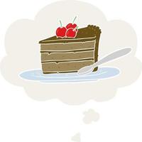 cartone animato torta al cioccolato e bolla di pensiero in stile retrò vettore