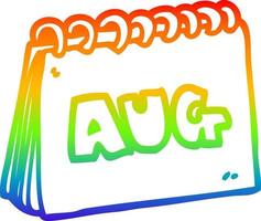 calendario del fumetto del disegno della linea del gradiente dell'arcobaleno che mostra il mese di agosto vettore