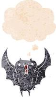 cartone animato vampiro felice pipistrello e bolla di pensiero in stile retrò strutturato vettore
