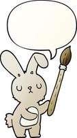 cartone animato coniglio e dipingere spazzola e discorso bolla nel liscio pendenza stile vettore