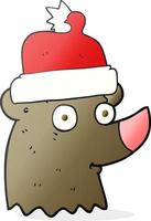 a mano libera disegnato cartone animato orso indossare Natale cappello vettore