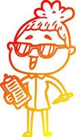 caldo gradiente disegno cartone animato donna felice che indossa gli occhiali vettore