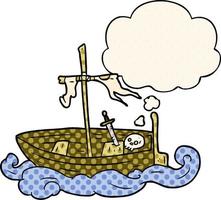 cartone animato vecchio barca e pensato bolla nel comico libro stile vettore