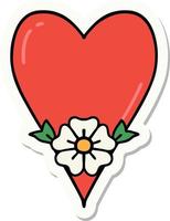 etichetta di tatuaggio nel tradizionale stile di un' cuore e fiore vettore