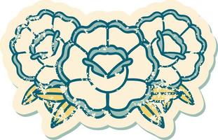 iconico afflitto etichetta tatuaggio stile Immagine di un' mazzo di fiori vettore