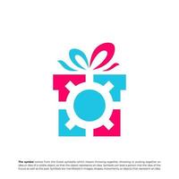 regalo Ingranaggio logo design modello. Ingranaggio regalo logo concetto vettore. creativo icona simbolo vettore