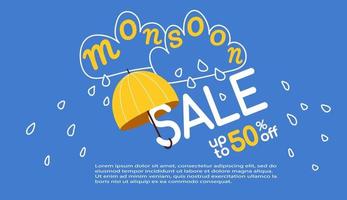 monsone vendita sfondo vettore illustrazione con ombrello e nuvole