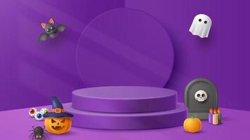 Halloween Schermo podio decorazione sfondo con pauroso ornamento. vettore 3d illustrazione