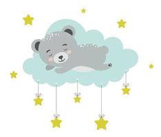 orso addormentato su nube. bambino animale concetto illustrazione per asilo, personaggio per bambini. vettore