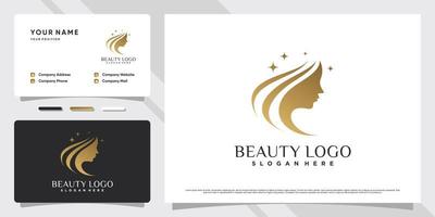 bellezza logo design illustrazione per salone o cosmetico con donna viso e attività commerciale carta modello vettore