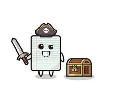 il carta pirata personaggio Tenere spada accanto un' Tesoro scatola vettore