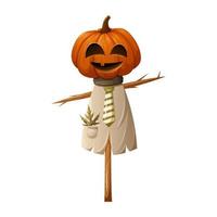Halloween spaventapasseri vestito nel stracci e un' cravatta con un' zucca anziché di un' testa. cartone animato vettore illustrazione per vacanza