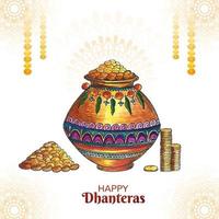 shubh dhanteras Festival celebrazione carta sfondo vettore