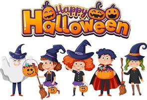 contento Halloween testo logo con cartone animato personaggio vettore