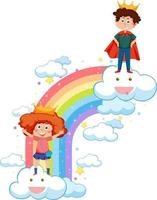 contento bambini con arcobaleno vettore