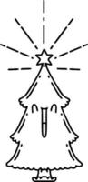 illustrazione di un' tradizionale nero linea opera tatuaggio stile Natale albero con stella vettore