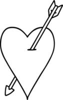 tatuaggio nel nero linea stile di un freccia e cuore vettore