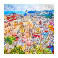 procida Italia acquerello schizzo mano disegnato illustrazione vettore