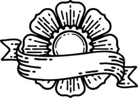 tatuaggio nel nero linea stile di un' fiore e bandiera vettore