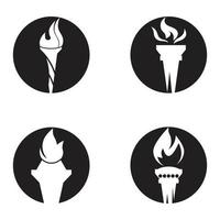 fuoco torcia con fiamma piatto icone impostare. collezione di simbolo fiammeggiante, illustrazione vettore
